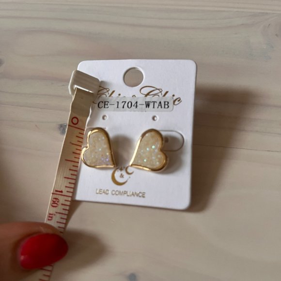 Hot Pink Druzy Heart Stud Earrings for Women Sparkly Gold Tone Bezel Large Studs - Picture 6 of 6